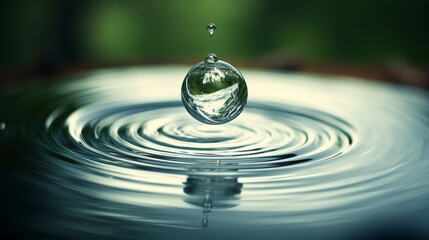 Wall Mural - A water droplet suspended in mid-air, capturing the intricate patterns of a raindrop's splash.