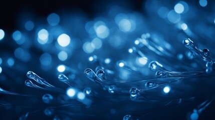 Poster - cluster of tiny blue lights against a dark, out-of-focus background. The lights are glowing brightly, creating a mesmerizing effect. The background is a deep navy blue, with no visible details.
