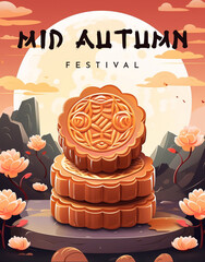 Poster - Happy Mid Autumn Festival Poster Design, Social Media Post. Chinese Holiday