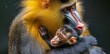 Heartwarming moment captured as a mother mandrill lovingly holds her precious infant close.