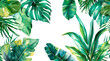 Watercolor banner tropical leaves and branches isolated