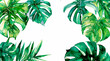 Watercolor banner tropical leaves and branches isolated