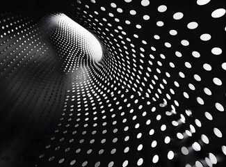 Poster - Abstract background of white dots on black, with a gradient effect and bokeh light effects. A high-resolution photograph suitable for use in advertising or design projects. The pattern consists 