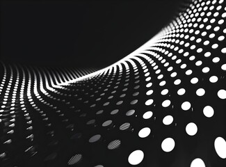 Poster - Abstract background of white dots on black, with a gradient effect and bokeh light effects. A high-resolution photograph suitable for use in advertising or design projects. The pattern consists 
