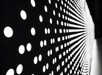Aufkleber - White dots on a black background, in a horizontal pattern, in a modern and minimalist style, a closeup of a dot lightbox with a black backdrop, in a symmetrical composition, with high contrast lightin