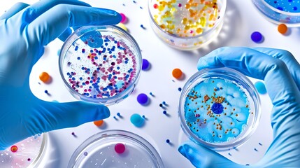 Aufkleber - scientist examining petri dishes in a lab setting. research, analysis and experimentation. colorful 