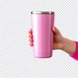 female hand holding a Stainless Steel Tumbler ,

