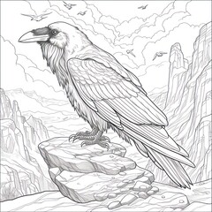 raven bird drawing Coloring book page