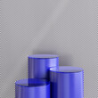 Blue 3d cylinders on striped background
