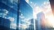 © pinkrabbit - Modern office building or business center. High-rise window buildings made of glass reflect the clouds and the sunlight. empty street outside  wall modernity civilization. growing up business