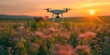 Drone Capturing Scenic Agricultural Landscape During Stunning Sunset