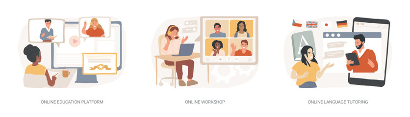 Poster - Distance web learning isolated concept vector illustration set.