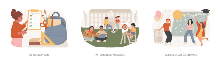 Poster - School year isolated concept vector illustration set.