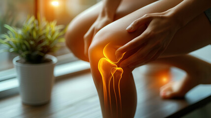 Person Managing Knee Pain with Visualized Joint..