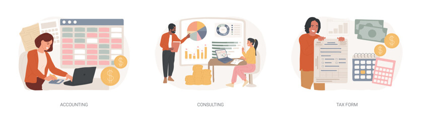 Poster - Financial information isolated concept vector illustration set.