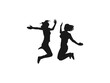 © ultra designer - Happy jumping people silhouettes. young friends jumping silhouettes. Illustration of people jumping-silhouettes. Silhouette group of people jumping on white background. Happy celebration concept.