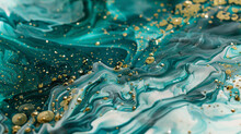 Vibrant Jade Marble Ink Cascades Serenely Through A Mesmerizing Abstract Backdrop, Shimmering With Scattered Glitters.