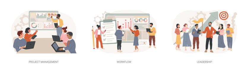 Poster - Business management isolated concept vector illustration set.