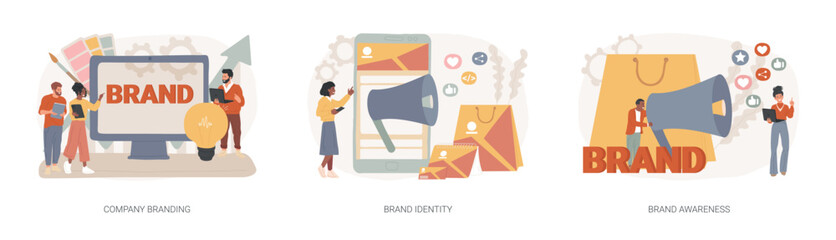 Poster - brand management isolated concept vector illustration set.