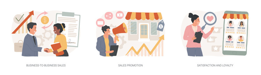 Poster - Product promotion isolated concept vector illustration set.