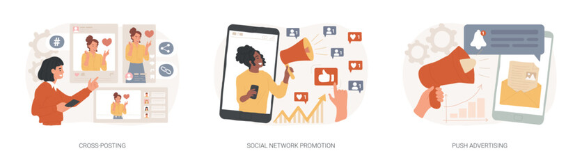 Poster - media promotion isolated concept vector illustration set.