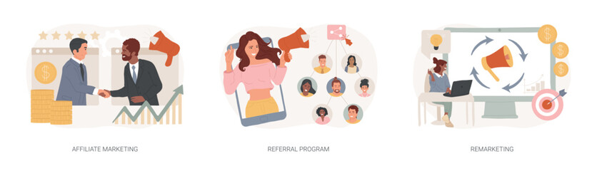 Poster - Internet promotion strategy isolated concept vector illustration set.