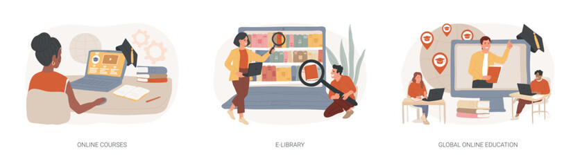 Poster - E-learning tools isolated concept vector illustration set.