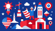 Celebrate the red white and blue as you journey through significant landmarks in our Independence Day orienteering expedition.. Vector illustration