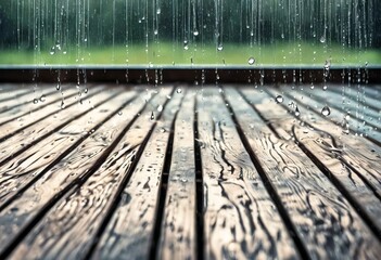 Wall Mural - 'glass rainy platform drops water background wooden floor white pattern abstract texture design natu