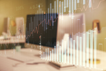 Poster - Multi exposure of abstract creative financial graph on modern computer background, forex and investment concept