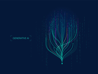 Fototapete - Illustration of abstract stream. Artificial intelligence. Big data, technology, AI, data transfer, data flow, large language model, generative AI, LLM, AGI, NLP