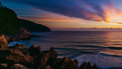 Poster - seascape in the early morning colorful bright sunrise over the sea nature landscape