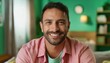 © Marko - Close up headshot portrait of smiling 30s Caucasian man look at camera posing in own flat or apartment