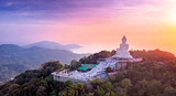 Fototapeta  - Aerial photo statue big Buddha in Phuket on sunset sky. Concept travel Thailand landmark