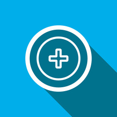 Poster - Add icon vector. Plus icon vector in trendy flat style. Medical cross icon image, Medical cross icon illustration isolated on blue background