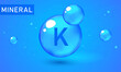 Mineral blue shining pill capsule icon. K Kalium Vector. Mineral Blue Pill Icon. Vitamin Capsule Pill K Kalium Icon. Substance For Beauty, Cosmetic, Heath Promo Ads Design. 3D Mineral Complex K Kalium