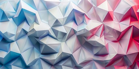 Poster - White, Blue and Pink Polygonal Surface with Triangular Pyramids.
