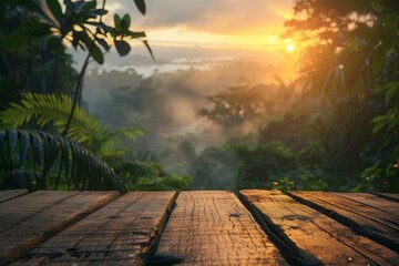 Canvas Print - a wooden platform with a view of a forest and a lake