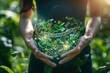 A conceptual image depicting a person with a transparent outline of their stomach filled with a lush, vibrant garden. This represents the diverse and beneficial bacteria of a healthy gut microbiome