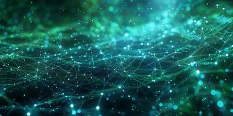 Leinwandbilder - Blue and Green Cyberspace Concept with High-Tech Structure. Futuristic Network Lines with copy-space.