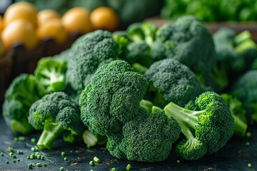 Wall Mural - Assorted fresh produce, including green broccoli, on the kitchen counter, AI-generated.