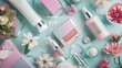 Beauty Products: A sleek arrangement of beauty products like skin care creams, makeup, and fragrances, presented as ideal gifts
