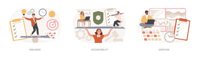 Poster - Personal quality isolated concept vector illustration set.