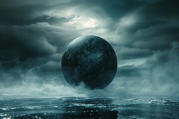 Wall Mural - A large, dark world on water and smoke. background concept