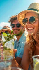 Young people on vacation drinking a refreshing Mojito, summer vacation