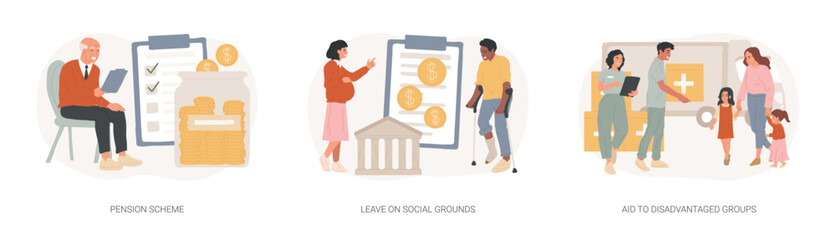 Poster - Social care isolated concept vector illustration set.