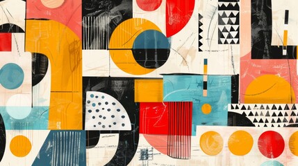 Fototapete - A playful abstract composition featuring whimsical shapes and patterns.
