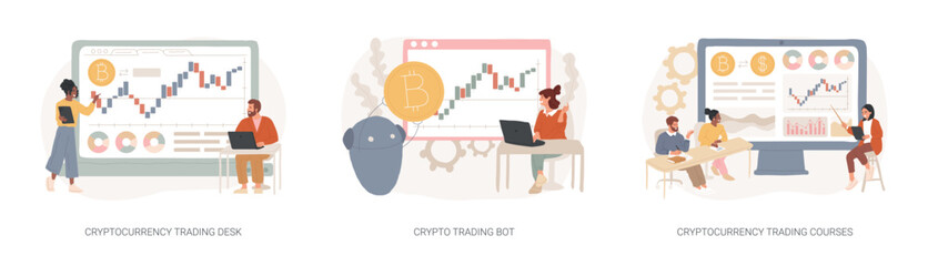 Wall Mural - cryptocurrency market isolated concept vector illustration set.