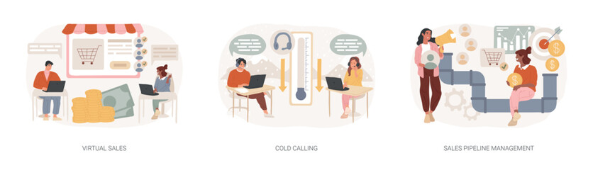 Poster - Sales management team isolated concept vector illustration set.