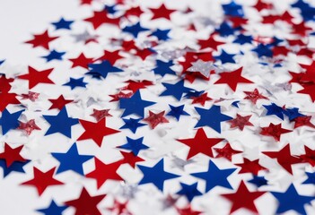 'white Flat Day. background. decorations Independence July Red confetti American blue Happy top 4th paper star lay flag patriotic us 4 up high america art backg'